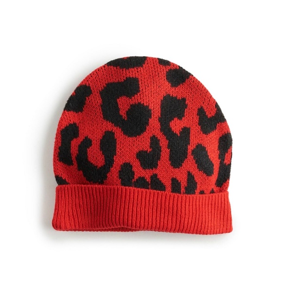 YUMMY SWEATER CO Red Leopard Beanie Hat - Picture 1 of 3